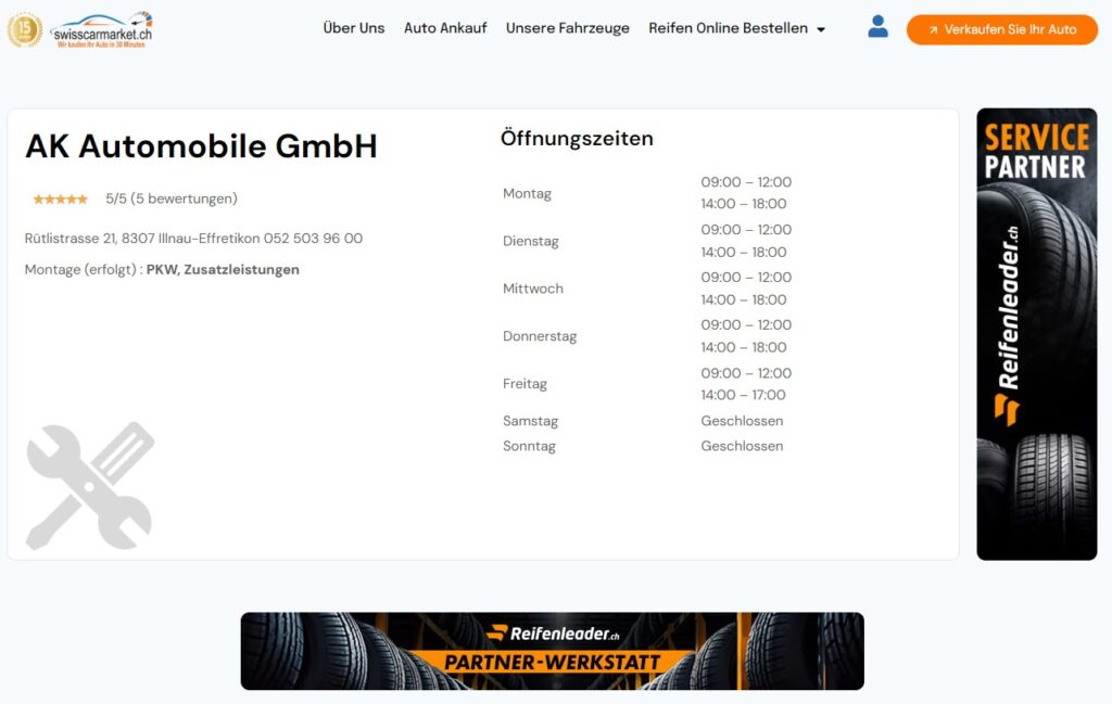 Reifenmontageservices mit swisscarmarket