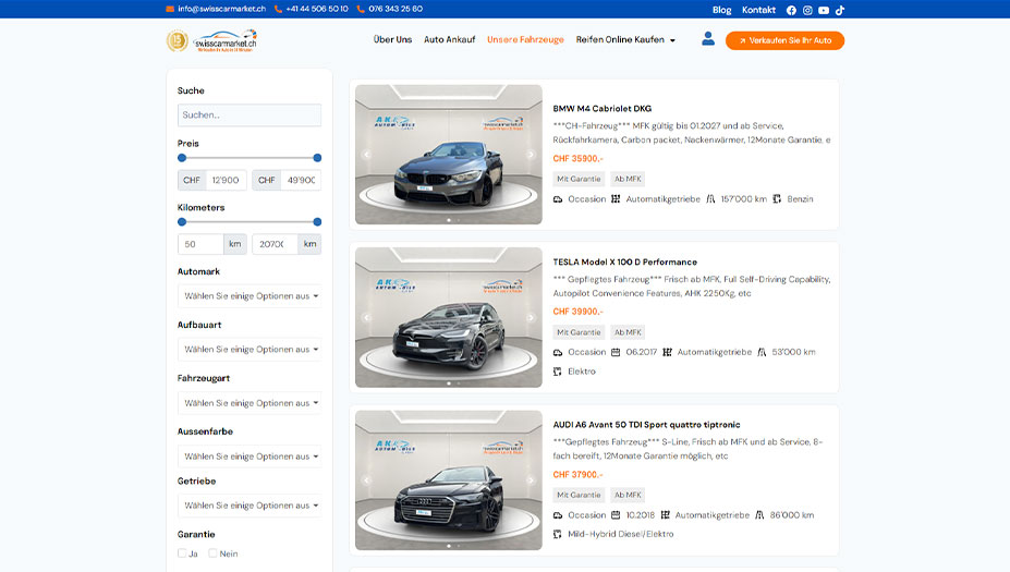 Gebrauchte Autos zum Verkauf in der Schweiz bei SwissCarMarket