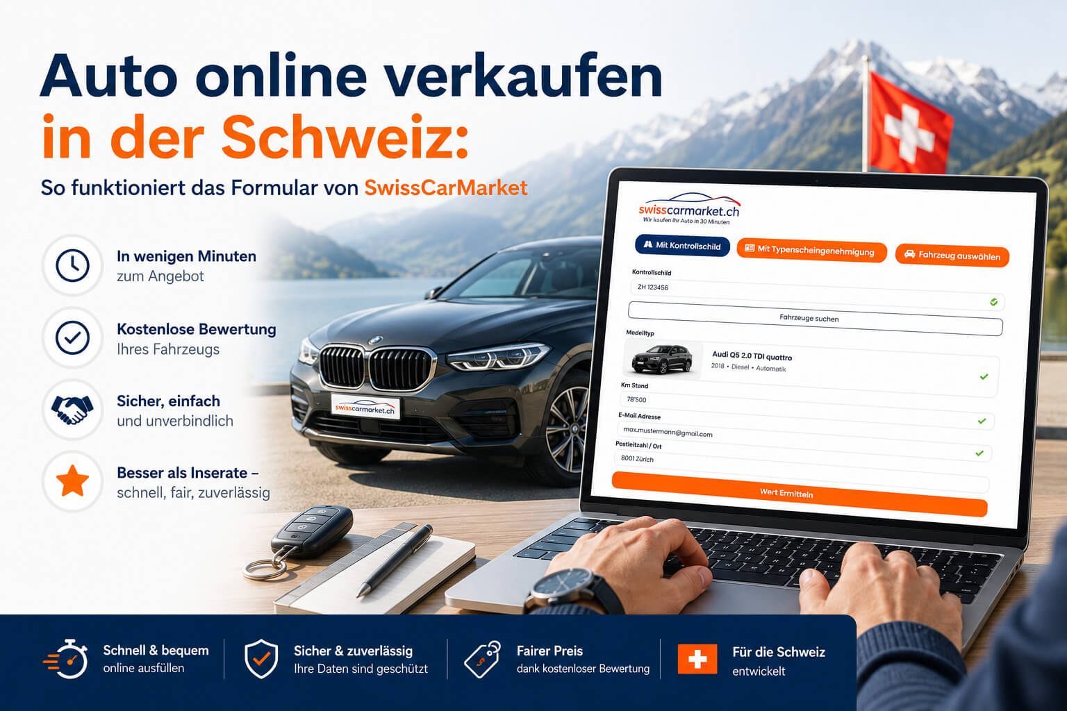 Auto online verkaufen in der Schweiz – So funktioniert das Auto verkaufen Formular von SwissCarMarket: schnell, sicher und kostenlos