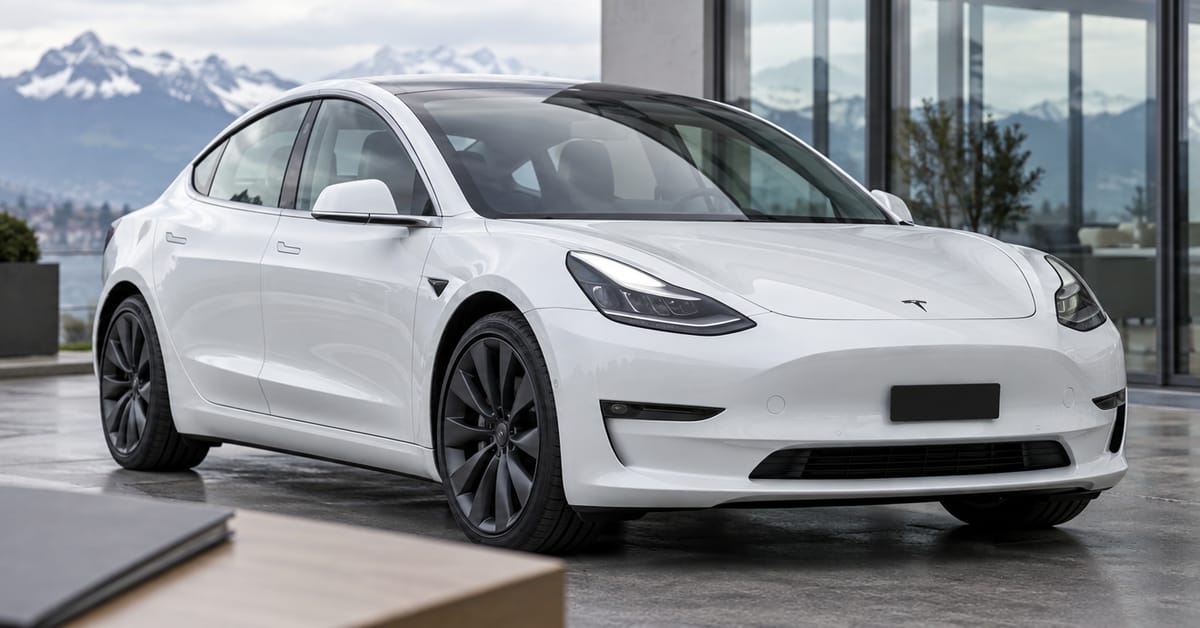 Weisses Tesla Model 3 zur Fahrzeugbewertung beim Autoankauf in der Schweiz